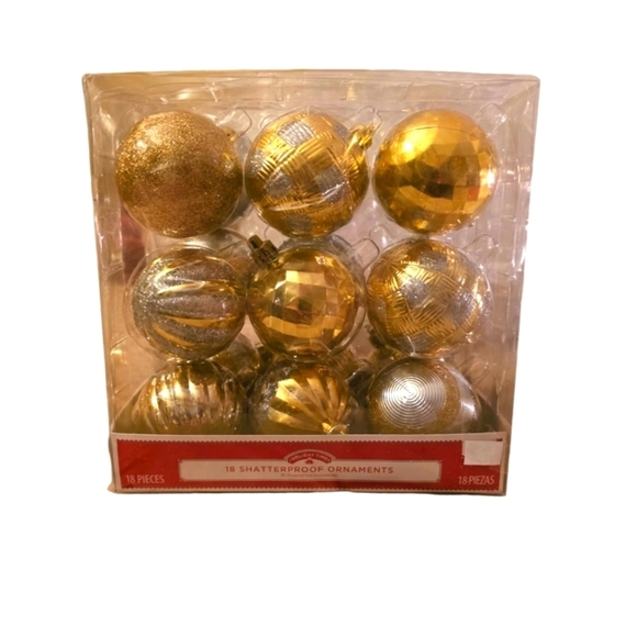 18pk Christmass Ball Ornaments - Gold & Silver W/Gold & Silver Glitter - Picture 1 of 2